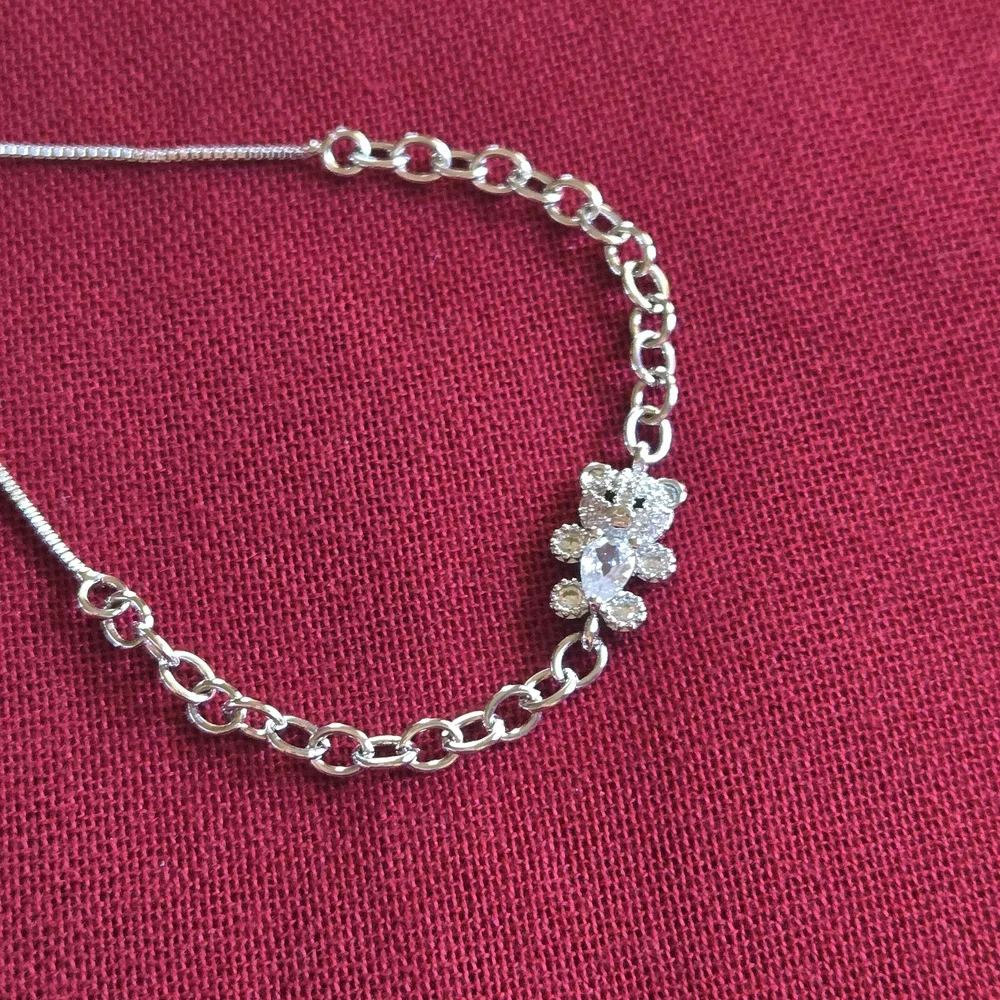 Pretty Bird Silver Adjustable Bracelet with Teddy Bear And Crystal Accents